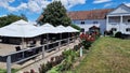 Outdoor terrace of Butoiul Sasului restaurant. Royalty Free Stock Photo