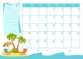 August page calendar template organizer 2023 year sea beach palm vacation event planner diary summer