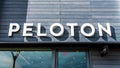 August 28, 2019 Palo Alto / CA / USA - Peloton store sign in Stanford Shopping Center; Peloton is an American exercise equipment