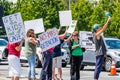 August 5, 2019 Palo Alto / CA / USA - People protesting on a street in downtown Palo Alto against the current policy of family Royalty Free Stock Photo
