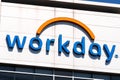 August 25, 2019 Pleasanton / CA / USA - Close up of Workday sign at their headquarters; Workday, Inc. is an onÃ¢â¬âdemand cloud- Royalty Free Stock Photo