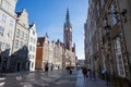 August 29, 2020, Poland Gdansk, street view of the old town hall in the old town in the center