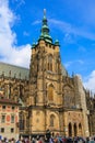 August 22, 2022 Prague, Czech Republic. Exterior Gothic Catholic Cathedral of St. Vitus, Wenceslas and Vojtech