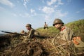 Japanese soldiers-reenactors reproduce the attack on the Soviet army during the Second World War