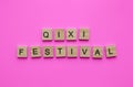 QiXi Festival, Double Seven Festival, Chinese Valentines Day, minimalistic banner with wooden letters