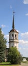 August 12, 2023, Russia, Veliky Ustyug Embankment. The bell tower of the Ilyinsky Church. Orthodox Church