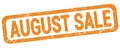 AUGUST SALE text written on orange rectangle stamp