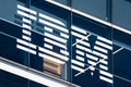 August 21, 2019 San Francisco / CA / USA - Close up of IBM logo at their headquarters located in SOMA district, downtown San Royalty Free Stock Photo