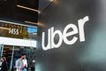 August 21, 2019 San Francisco / CA / USA - Close up of UBER sign at their headquarters in SOMA district; Uber Technologies, Inc.