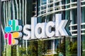 August 21, 2019 San Francisco / USA - Slack Technologies, Inc. sign at their HQ in SOMA district; Slack its main product is a Royalty Free Stock Photo