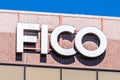 August 26, 2019 San Jose / CA / USA - Close up of FICO sign at their HQ in Silicon Valley; FICO, originally Fair, Isaac and