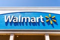 August 9, 2019 San Jose / CA / USA - Close up of Walmart logo displayed on the facade of one of their supercenters in South San