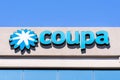 August 24, 2019 San Mateo / CA / USA - Close up of Coupa sign at their headquarters in Silicon Valley; Coupa Software is a global