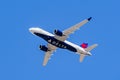 August 1, 2019 Santa Clara / CA / USA - Delta Airlines aircraft in flight; the Delta Logo visible on the airplanes` underbelly;