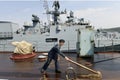 August 21, 2019 Port of Sevastopol, Crimea, cruiser `Moskva`