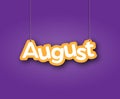 AUGUST. A sign with the name of the month of the year hangs on the ropes. Vector illustration for decorations