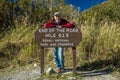 AUGUST 29, 2016 - Sign reads 'End of the Road Mile 92.5' - Denali National Park, Kantishna, Alaska