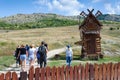 August 25, 2021. Simferopol district, republic of Crimea. The excursion group goes on a hike to the valley of the Red Caves