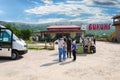 August 25, 2021 Simferopol district, village Perevalnoe Valley of Red Caves. Republic of Crimea. Collection of an excursion group Royalty Free Stock Photo