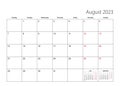 August 2023 simple calendar planner, week starts from Monday