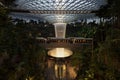 August 17, 2019 - Singapore: Indoor Waterfall at Jewel Changi Airport at night