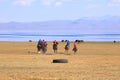 August 24 2023 - Song kol Lake, Kyrgyzstan: Locals play kok boru (ulak tartysh), traditional horse game