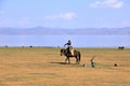 August 23 2023 - Song kol lake, Kyrgyzstan: nomad people live their ordinary life on the summer pasture