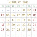 August 2019 square on white Royalty Free Stock Photo