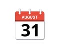 August, 31st calendar icon vector, concept of schedule, business and tasks