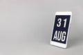 August 31st . Day 31 of month, Calendar date. Smartphone with calendar day, calendar display on your smartphone. Summer month, day