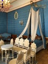 St. Petersburg, Russia: Blue room Bed and furniture, Yusupov Palace, Moika