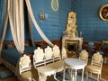 St. Petersburg, Russia: Blue room Bed and furniture, Yusupov Palace, Moika