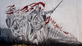14 August 2022, Street art mural of Templars Knights during the Medieval Event `Viagem Medieval em Terra de Santa Maria`.