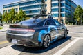 August 7, 2019 Sunnyvale / CA / USA - Apollo project vehicle equipped with a roof-mounted mobile mapping unit driving on the