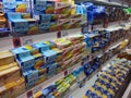 August 19, 2023. Surabaya, East Java, Indonesia. Display of food and beverage shelves in a supermarket in Surabaya