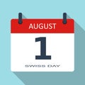 1 August. Swiss day. Vector flat daily calendar icon. Date and time, month. Holiday. Modern simple s Royalty Free Stock Photo