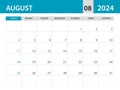August 2024 template - Calendar 2024 template vector, planner monthly design, Desk calendar 2024, Wall calendar design, Minimal