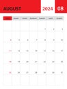 August 2024 template, Calendar 2024 template vector, planner monthly design, desk calendar 2024, wall calendar design, minimal