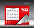 August 2024 template- Desk Calendar 2024 year template, wall calendar 2023 year, Week starts Sunday, Planner design, Stationery