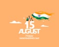 15 August text symbol, logo and icon for India independence day. with indian flag fluttering. For Poster, flyer, banner background