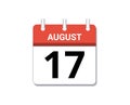 August, 17th calendar icon vector, concept of schedule, business and tasks