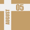 August 5. 5th day of month, calendar date.Beige background with white intersecting lines with inscriptions on them. Concept of day