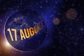 August 17th. Day 17 of month, Calendar date. Earth globe planet with sunrise and calendar day. Elements of this image furnished by