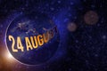 August 24th. Day 24 of month, Calendar date. Earth globe planet with sunrise and calendar day. Elements of this image furnished by