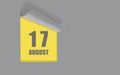 August 17. 17-th day of the month, calendar date. Gray numbers in a yellow window, on a solid isolated background.