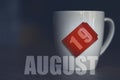 august 19th. Day 19 of month,Tea Cup with date on label from tea bag. summer month, day of the year concept