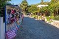 August 26th 2017 - Kos island, Dodecanese, Greece - Street with touristic shops and taverns in the traditional Zia village in Kos Royalty Free Stock Photo