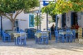 August 24th 2017 - Lipsi island, Greece - A small tavern in the central square of Lipsi island, Dodecanese, Greece Royalty Free Stock Photo