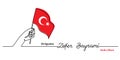 August 30 turkish Victory Day Zafer Bayrami. Simple web banner, vector background with flag and hand. One continuous