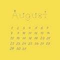 August 2021 vector calendar grey yellow 2021 minimalist style